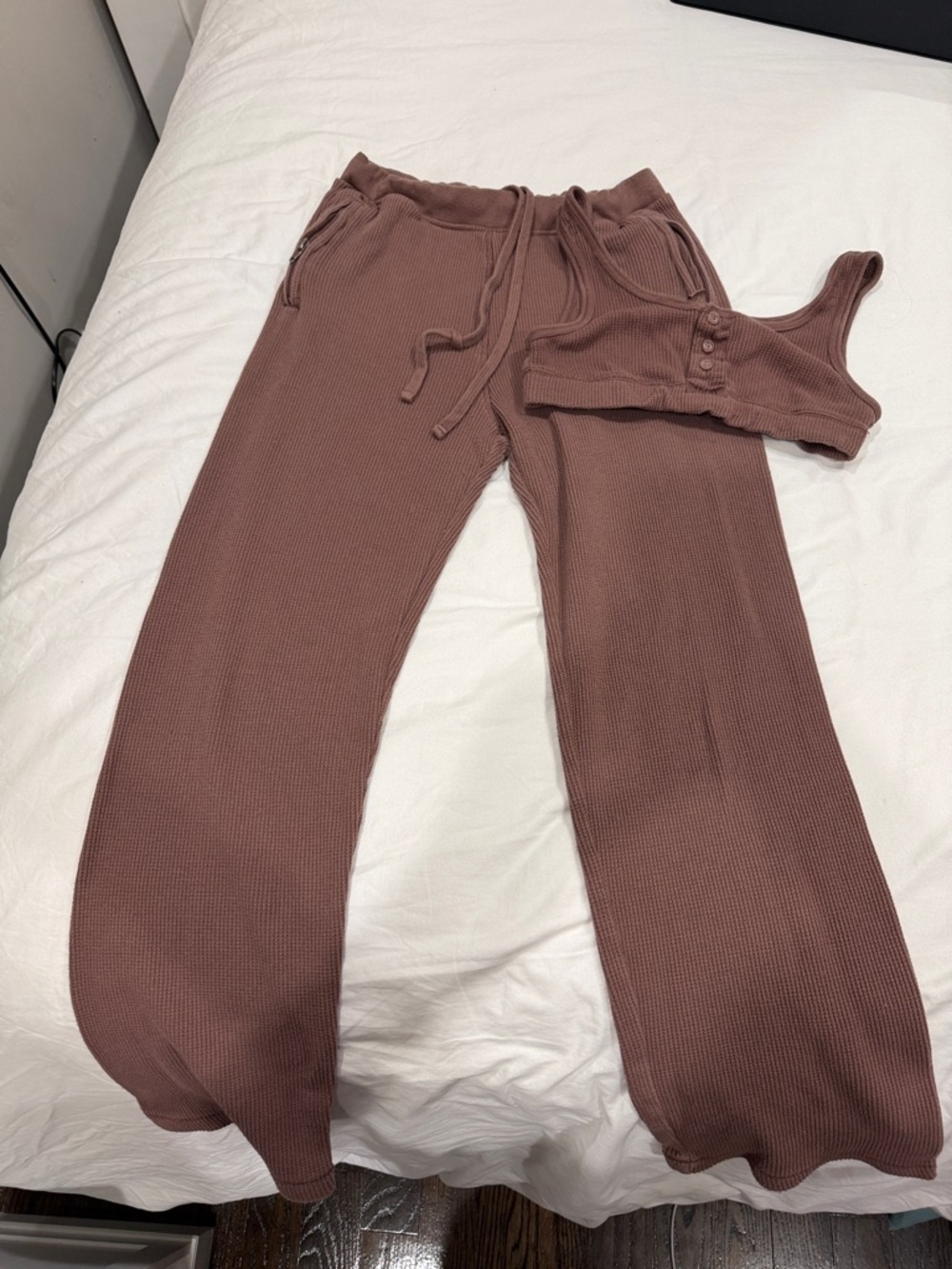 SKIMS Ribbed Wide-Leg Lounge Set in Mauve Brown